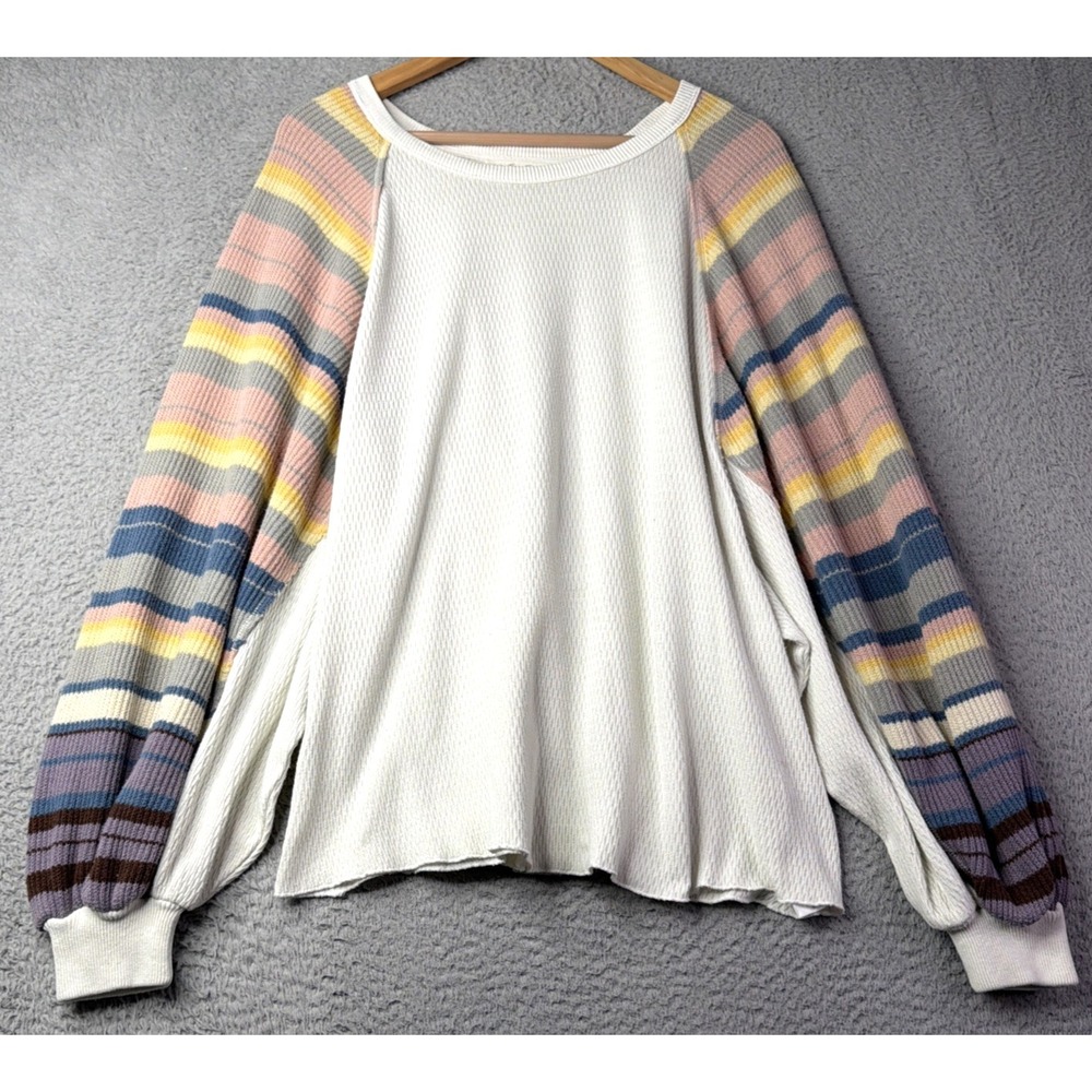 Free People Top Womens M We The Free Rainbow Dreams Balloon Sleeve Thermal Top